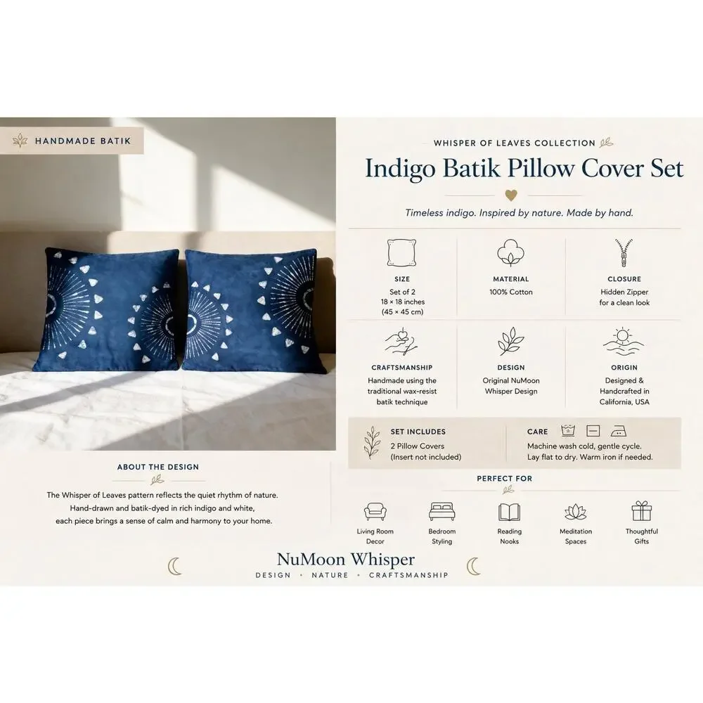 Handmade Botanical Pillow Cover | Indigo Batik Throw Pillow Cover